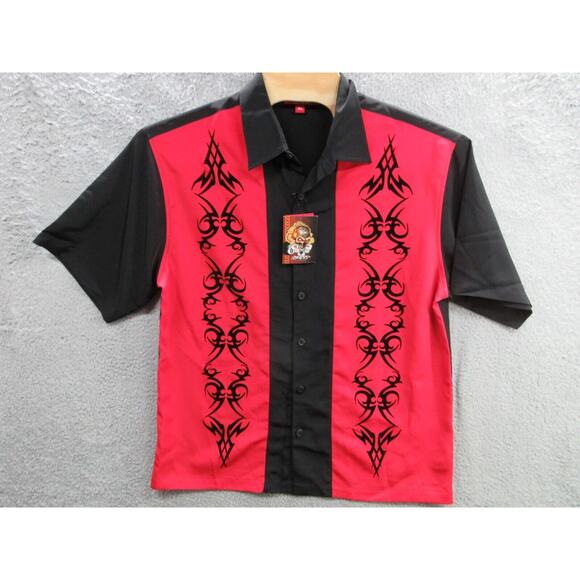 NWT Vintage Y2K JNCO Jeans Men's XL Red Black Button Shirt w/ Tribal Designs - Picture 1 of 16